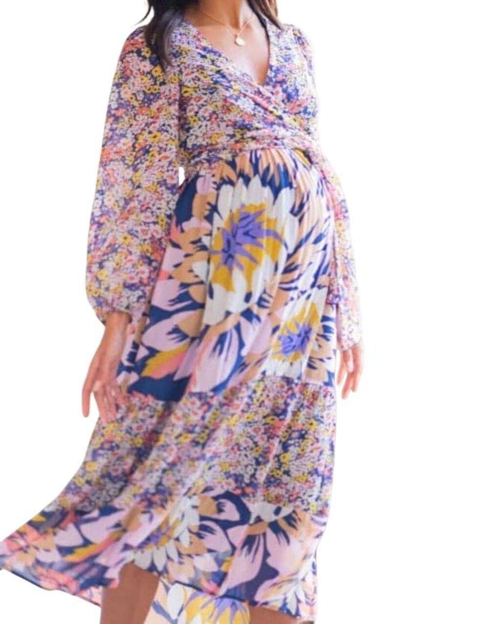 Seraphine Dress Women's 2 Purple Pink Floral Maternity Nursing Midi Wrap Boho